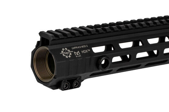 The CMT UHPR Mod 2 HDX 9.5 inch AR-15 handguard features a black hardcoat anodized finish
